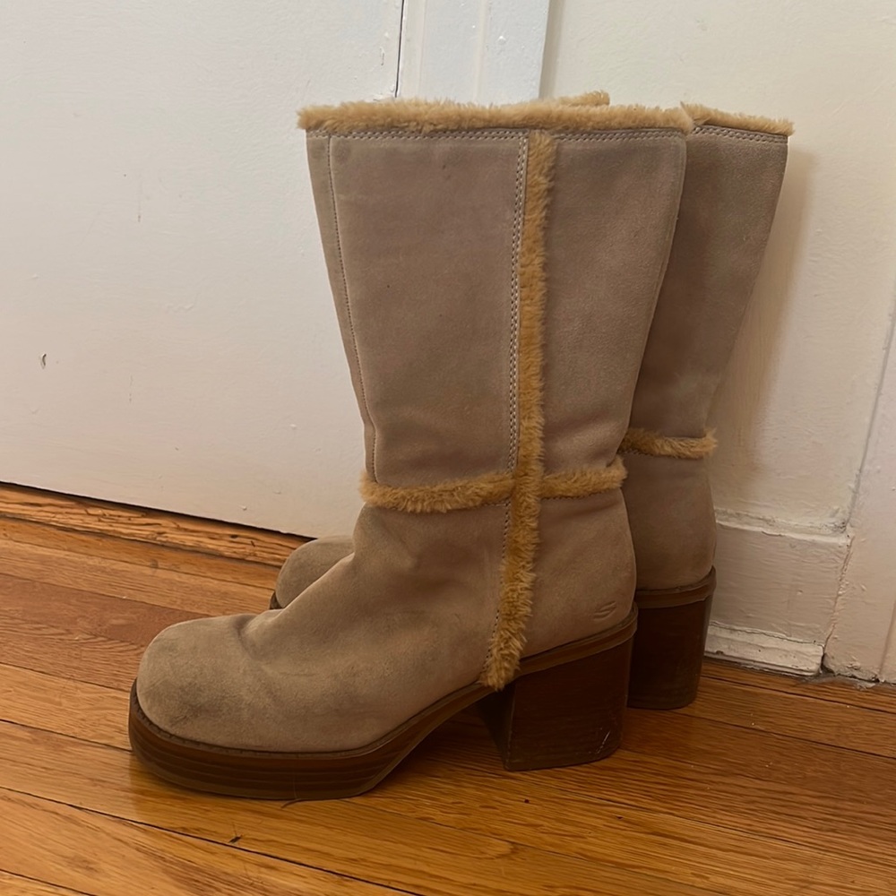 VTG 90s Retro Skechers Square Toe Chunky Bratz Y2K Platform Block Heel Boots